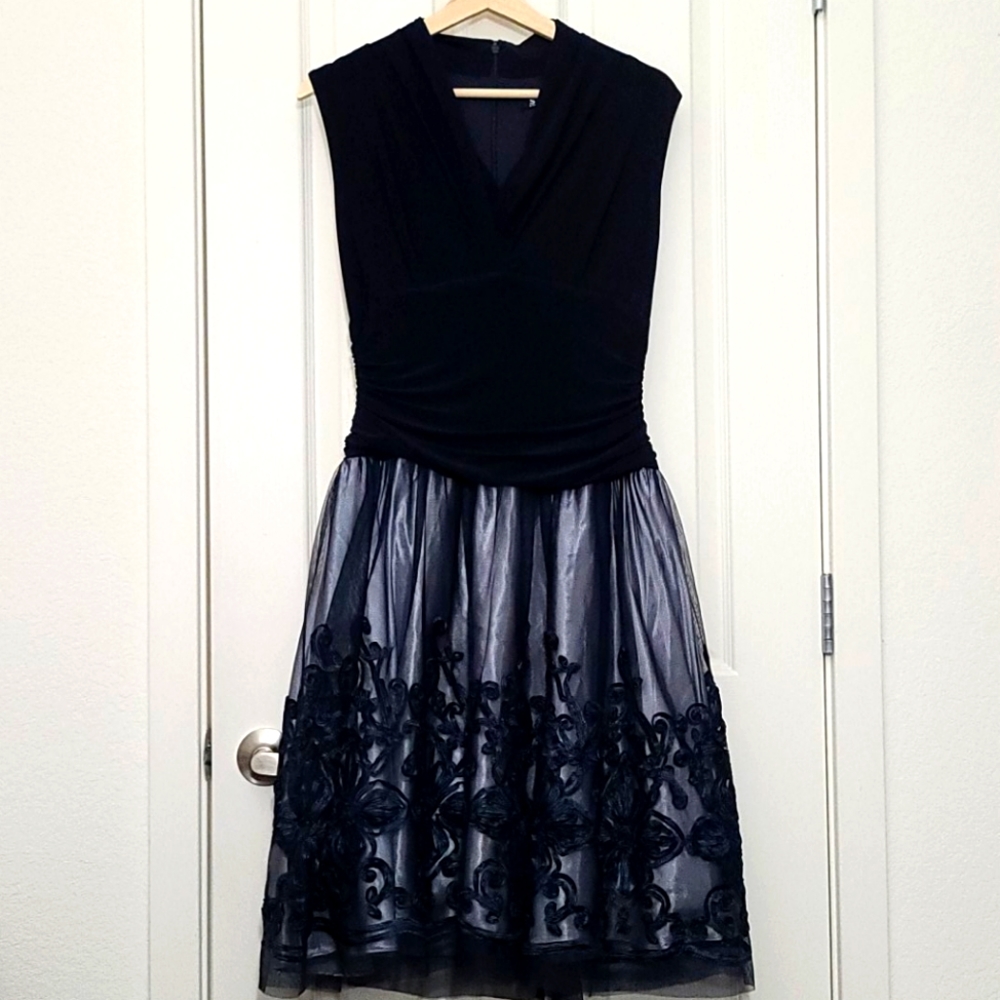 SLNY Navy Blue Evening Gown